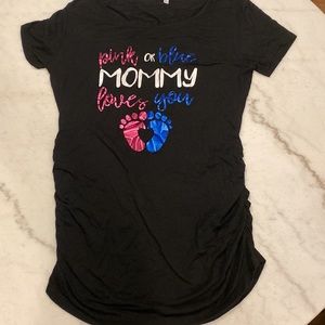 Black Ruched Long T-shirt -Pink or Blue, Momma Loves You